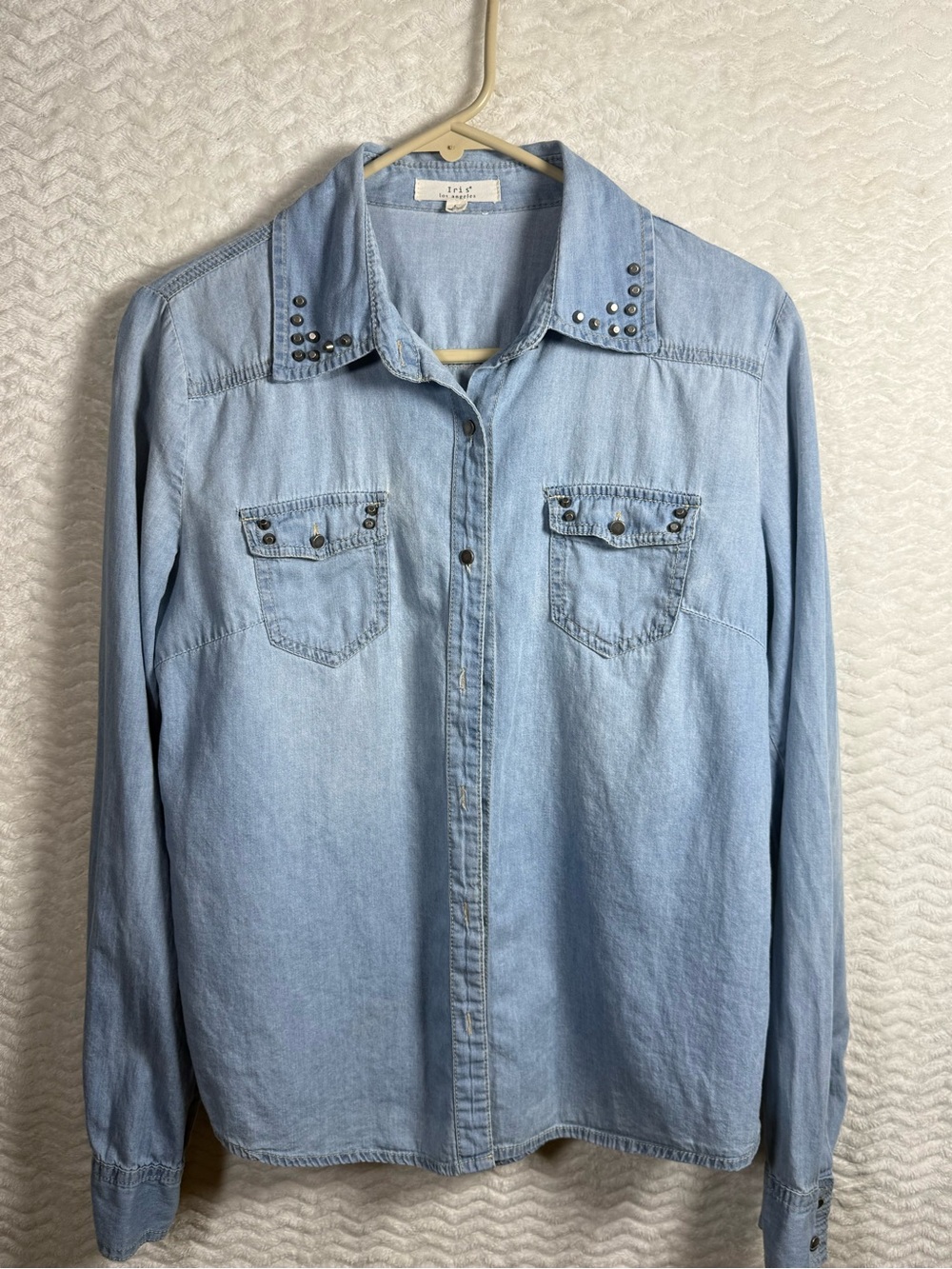 iris Light Blue Denim Shirt with Silver Studs Accent